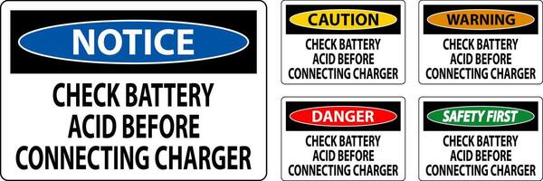 mise en garde signe vérifier batterie acide avant de liaison chargeur vecteur