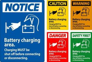 danger signe batterie mise en charge zone, mise en charge doit être fermer de avant de liaison ou déconnexion. vecteur