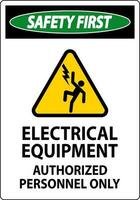 sécurité premier étiquette électrique équipement, autorisé personnel seulement vecteur