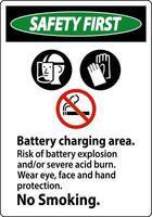 sécurité premier signe batterie mise en charge zone, risque de batterie explosion ou sévère acide brûler, non fumeur vecteur