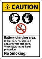 mise en garde signe batterie mise en charge zone, risque de batterie explosion ou sévère acide brûler, non fumeur vecteur