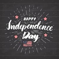 joyeux jour de l'indépendance carte de voeux vintage usa, célébration des états-unis d'amérique. lettrage à la main, illustration vectorielle de vacances américaines grunge texturé design rétro sur tableau noir. vecteur