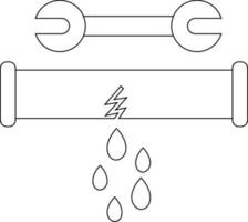 noir ligne art cassé tuyau avec clé dans plat style. vecteur