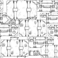 encre main tiré vecteur esquisser. sans couture modèle. les valises bagage bagages avec autocollants Icônes épingles, vieux photo caméra. conception pour tourisme, voyage, brochure, mariage, guide, imprimer, carte, tatouage.