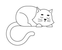 en train de dormir blanc chat plat monochrome isolé vecteur objet. confortable sieste. charmant minou. modifiable noir et blanc ligne art dessin. Facile contour place illustration pour la toile graphique conception