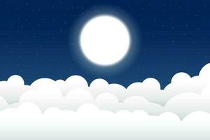 vecteur illustration duveteux des nuages nuit scène avec lune et étoiles