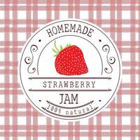 modèle de conception d'étiquette de confiture. pour le produit de dessert à la fraise avec des fruits et des arrière-plans dessinés à la main. identité de marque doodle vector illustration fraise