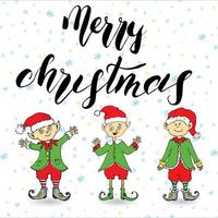lettrage de joyeux Noël. illustration vectorielle dessinés à la main avec des elfes. vecteur