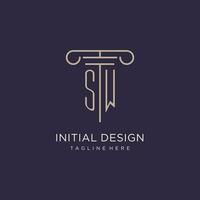 sw initiale avec pilier logo conception, luxe loi Bureau logo style vecteur