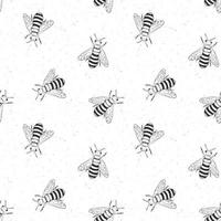 Modèle sans couture dessiné main abeille, illustration vectorielle fond monochrome vecteur