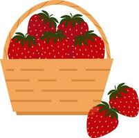 vecteur illustration de paille panier avec des fraises dans dessin animé style