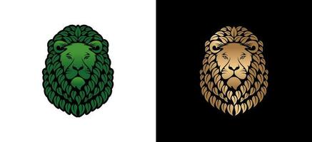 luxe Naturel Lion logo conception, vecteur illustration de Lion tête avec crinière de feuilles