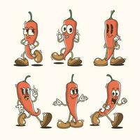 ensemble de traditionnel le Chili poivre dessin animé des illustrations avec varié pose et expressions vecteur