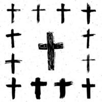 ensemble de symboles croisés dessinés à la main grunge. croix chrétiennes, icônes de signes religieux, illustration vectorielle de crucifix symbole isplated sur fond blanc. vecteur