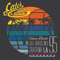 typographie de californie venise beach, conception d'impression de t-shirt, étiquette d'applique d'insigne de vecteur d'été