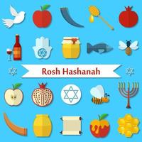 rosh hashanah, jeu d'icônes vectorielles plat shana tova vecteur