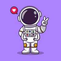 mignonne astronaute avec main paix dessin animé . espace La technologie icône concept isolé . plat dessin animé style vecteur