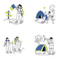 paquet de camping ligne des illustrations vecteur