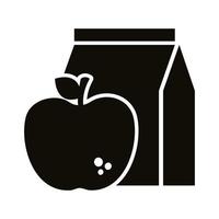 pomme fruit avec icône de style silhouette sac de nourriture vecteur