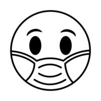 Visage d'emoji portant l'icône de style de ligne de masque médical vecteur