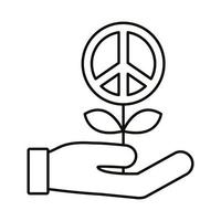 main, soulever, symbole paix, dans, fleur, ligne, style, icône vecteur