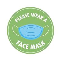 masque requis tampon d'étiquette circulaire avec lettrage et masque facial vecteur