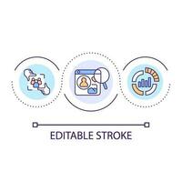 analyser client activité sur page Web boucle concept icône. étude utilisateurs comportement. commercialisation stratégie abstrait idée mince ligne illustration. isolé contour dessin. modifiable accident vasculaire cérébral vecteur