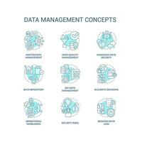 Les données la gestion turquoise concept Icônes ensemble. information la gouvernance système idée mince ligne Couleur illustrations. isolé symboles. modifiable accident vasculaire cérébral vecteur