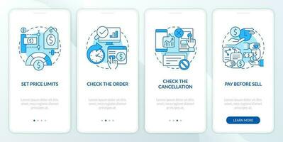 en ligne investir bleu l'intégration mobile app filtrer. numérique commerce procédure pas à pas 4 pas modifiable graphique instructions avec linéaire concepts. interface utilisateur, ux, gui modèle vecteur