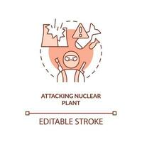 attaquer nucléaire plante Orange concept icône. terrorisme. contamination accident cause abstrait idée mince ligne illustration. isolé contour dessin. modifiable accident vasculaire cérébral vecteur