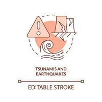 tsunamis et tremblements de terre Orange concept icône. Naturel catastrophe. nucléaire un événement cause abstrait idée mince ligne illustration. isolé contour dessin. modifiable accident vasculaire cérébral vecteur