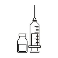 seringue de vaccin avec icône de style de ligne de flacons de médicaments vecteur