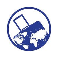 Voyage agence logo avec bague monde carte vecteur illustration