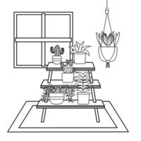 plantes à l & # 39; intérieur de pots et conception de vecteur de meubles