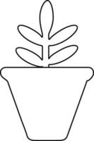 fleur pot avec feuilles plante dans noir ligne art illustration. vecteur