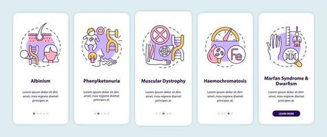 Écran de la page de l'application mobile d'intégration des troubles génétiques les plus courants avec des concepts vecteur