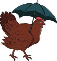 poule avec dessin animé parapluie parfait pour projet de conception vecteur