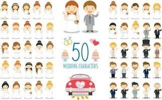 ensemble de 50 mariage personnages et nuptial Icônes dans dessin animé style vecteur
