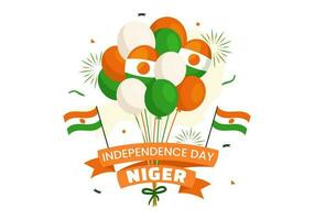 content Niger république journée vecteur illustration avec agitant drapeau et pays Publique vacances dans dessin animé main tiré atterrissage page Contexte modèles