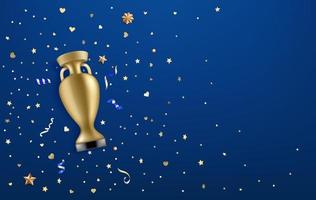 trophée de football sur fond bleu avec des confettis vecteur