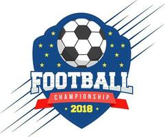 Football championnat 2018 décoré avec étoiles, Balle sur bleu bouclier. vecteur