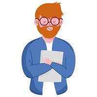 Caricature de médecin barbu avec des documents en mains vecteur