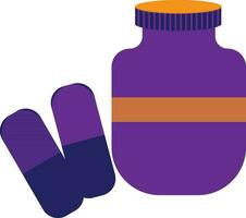 violet et Orange médicament bouteille avec bleu pilules. vecteur