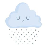 nuage de dessin animé mignon et style isolé de gouttes de pluie vecteur