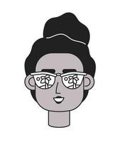 noir femme des lunettes de soleil souriant avec afro monochrome plat linéaire personnage diriger. été fille. modifiable contour main tiré Humain visage icône. 2d dessin animé place vecteur avatar illustration pour animation