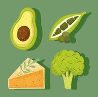 aliments sains, pois avocat frais et brocoli vecteur