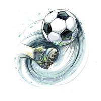 botter une jambe de ballon de football et ballon de football d'éclaboussures d'aquarelles vector illustration de peintures