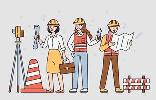 les femmes professionnelles travaillant sur le chantier. illustration vectorielle minimale de style design plat. vecteur