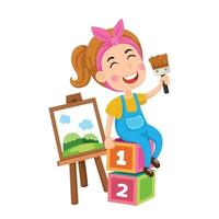 illustration de fille artiste peinture sur vecteur de toile