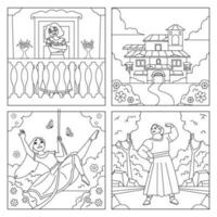 colombien fille famille personnage les enfants coloration page vecteur